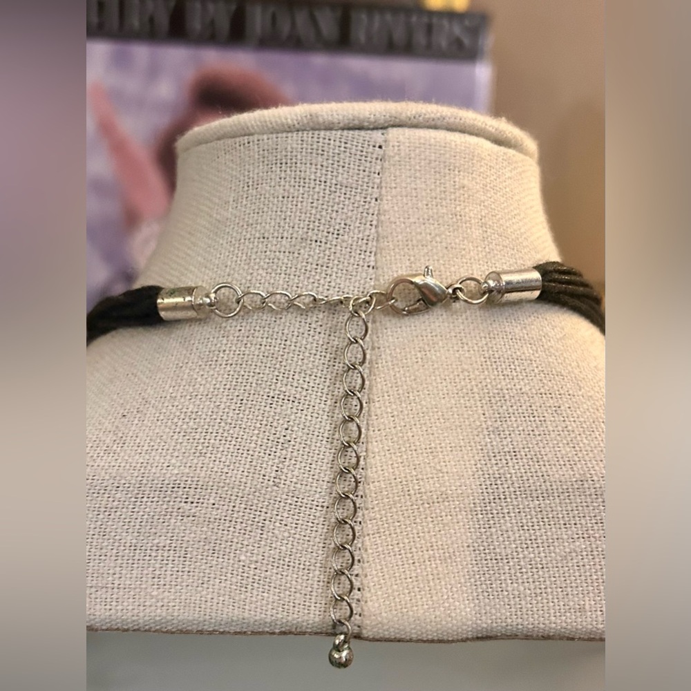 Boho Silver-tone Artisan and Black Beaded Necklace on Multi-cord Strings - Picture 7 of 7
